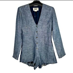 STONE COLD FOX SHORT ROMPER LINED RAW HEM Women's Blue Jacket Womens Size Small